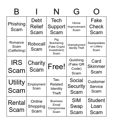 SCAM BINGO Card