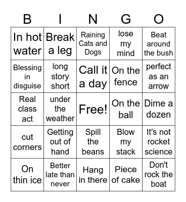 English Idioms Bingo Card