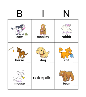 Animals Bingo Card