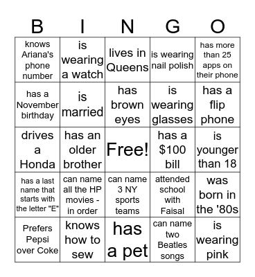 A + F Bingo Board Bingo Card