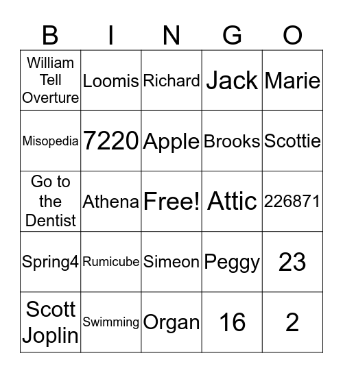 Jean's Birthday Bingo Card