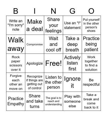 Conflict Resolution Bingo Card