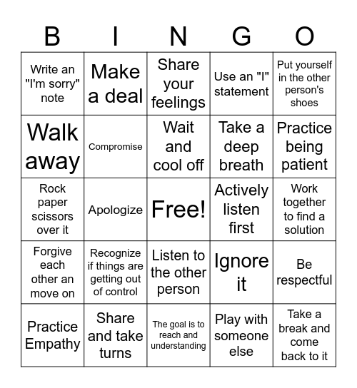 Conflict Resolution Bingo Card