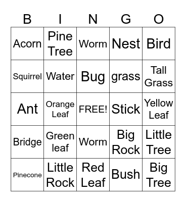 Nature Walk Bingo Card