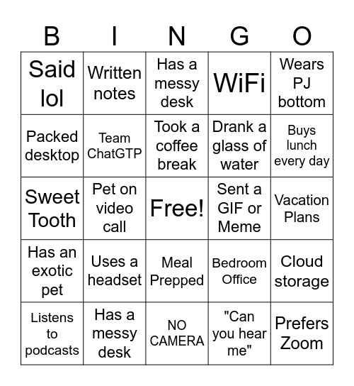 Game Day Friday Bingo Card