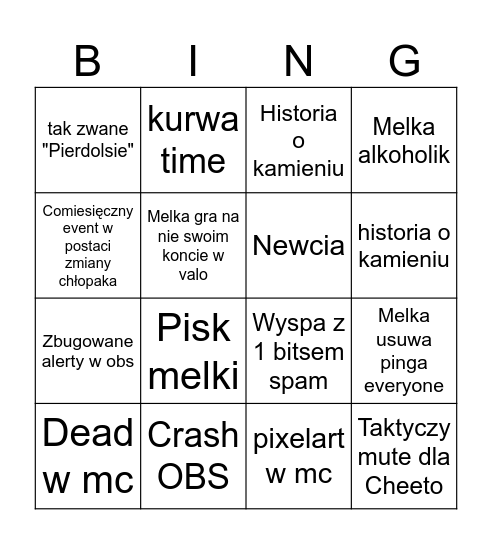 Luty z melką Bingo Card