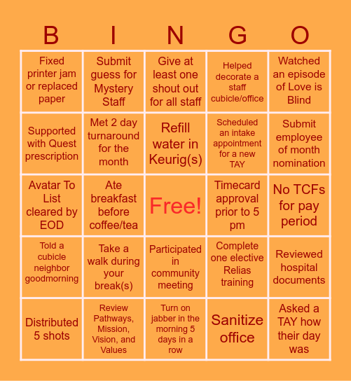 Admin Bingo Card