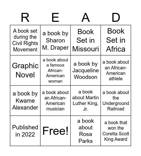 Black History Month Reading Bingo Card