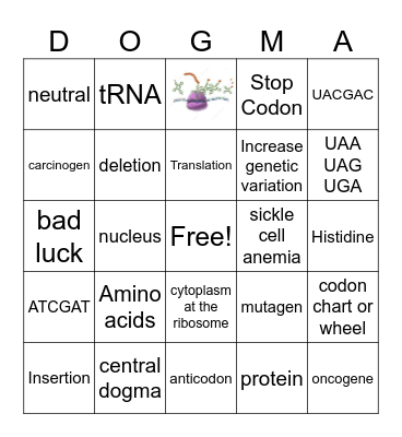 Mosley Central Dogma and DNAMutations Bingo Card