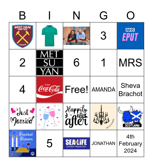 AMANDA & JONATHAN Bingo Card