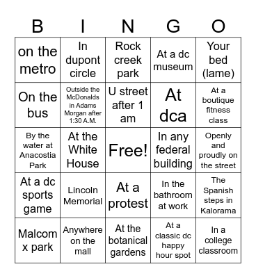 Crying in dc Bingo Card