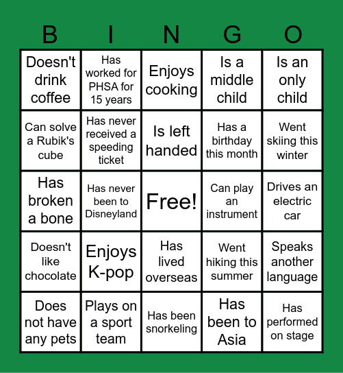 PLMS Bingo- Find the Colleague Who... Bingo Card