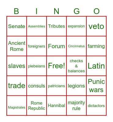 Ancient Rome Republic Bingo Card