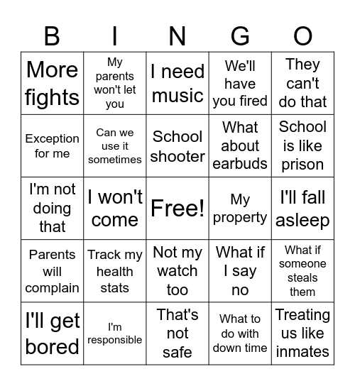 I want my cellphone Bingo Card