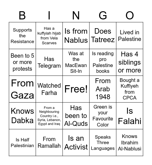 PSA Bingo Card