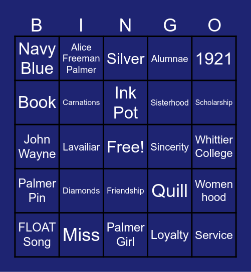 The Palmer Society's Bingo Card