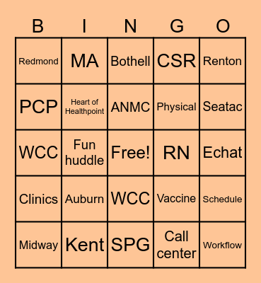 Healthpoint Bingo Card