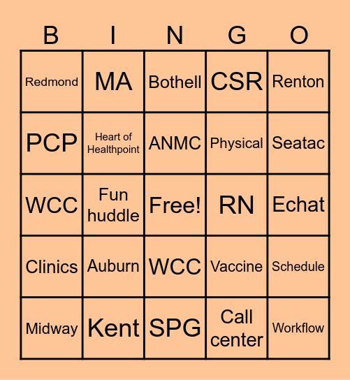 Healthpoint Bingo Card