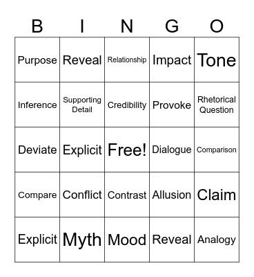 Vocabulary Juggle Bingo Card