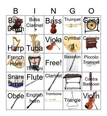 Orchestra Instruments Bingo Card