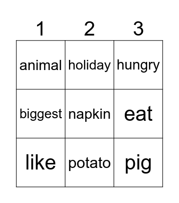 Syllable Bingo Card