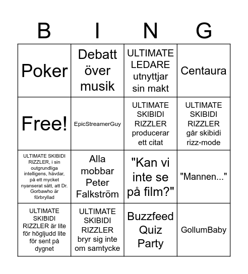 DnK Bingo Card