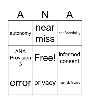 ANA Provision 3 Bingo Card