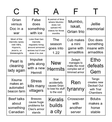 HermitCraft Season 10 Bingo Card