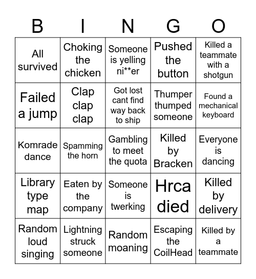 lethal bingo Card
