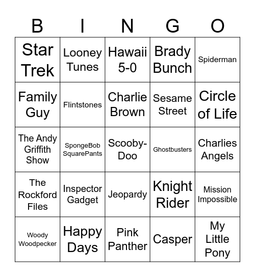 Bingo TV Theme Songs-A Bingo Card