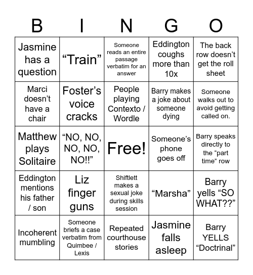 TUESAY THURSDAY (CIV PRO | CRIM | LEGAL A | LRW) Bingo Card