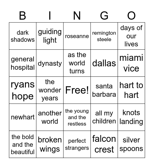 soap opera themes Bingo Card