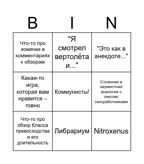 Бинго стримов Доброго Обзора Bingo Card