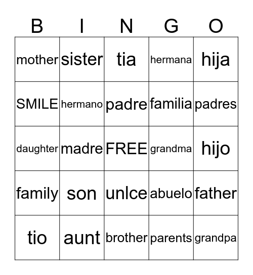 BINGO DE FAMILIA Bingo Card