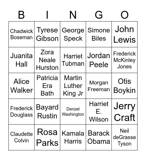 Black History Month Individuals Bingo Card