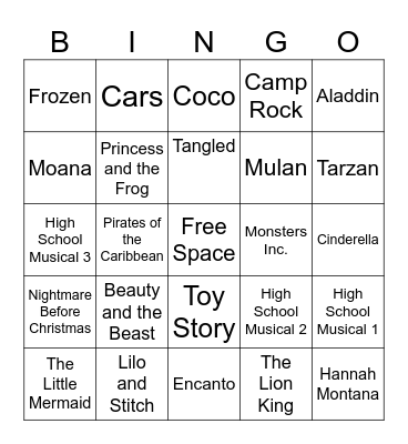 Disney Bingo Card