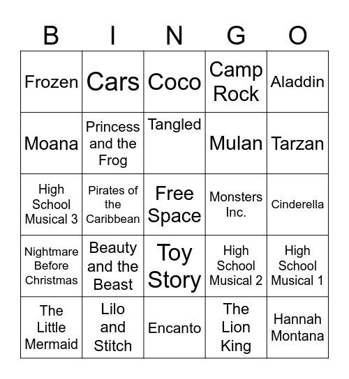 Disney Bingo Card