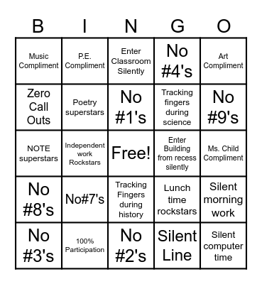 Classroom BINGO Card