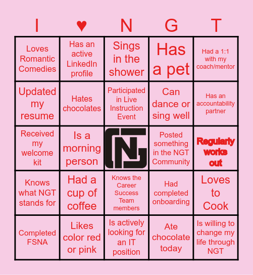 NGT VALENTINE'S LIVE BINGO EVENT Bingo Card