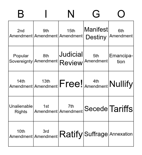 Bill of Rights Bingo Card