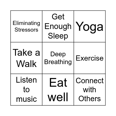 Stress Relief BINGO Card