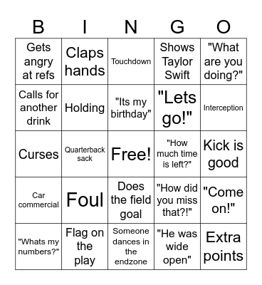 O'Neill Superbowl Bingo Card