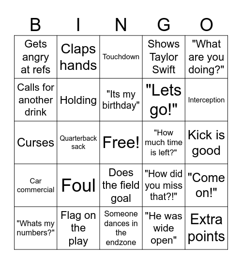 O'Neill Superbowl Bingo Card