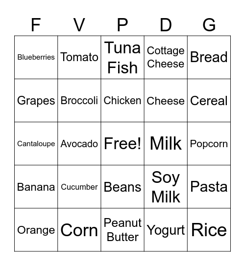 MyPlate Bingo Card