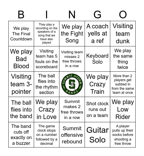 Basketball Band Bingo – February Bingo Card
