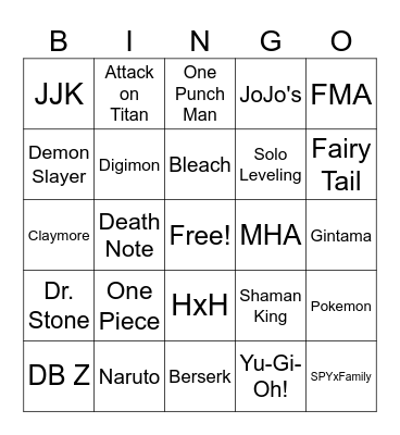 Shounen Bingo Card