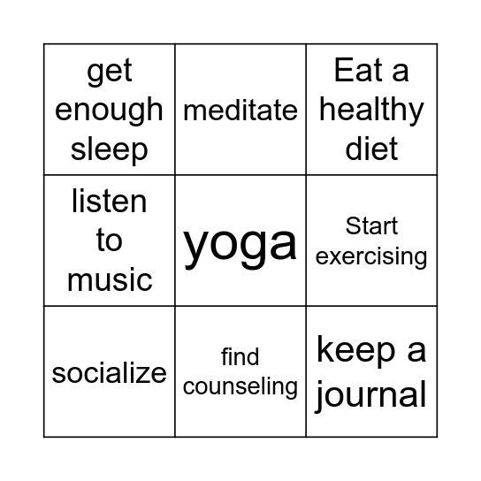 stress relief BINGO Card