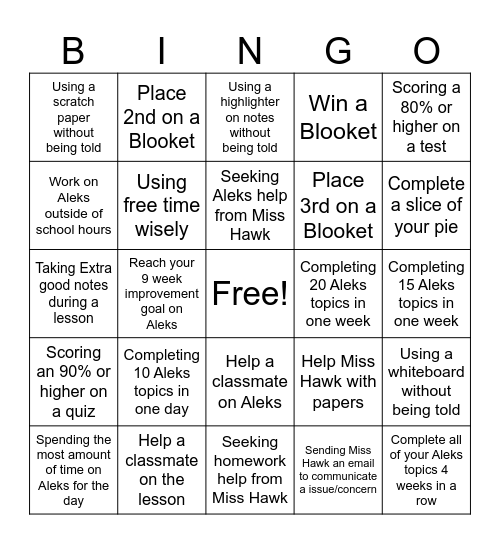 Miss Hawk's 8th Grade February Bingo Card