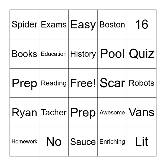 Advisory Bingo Card