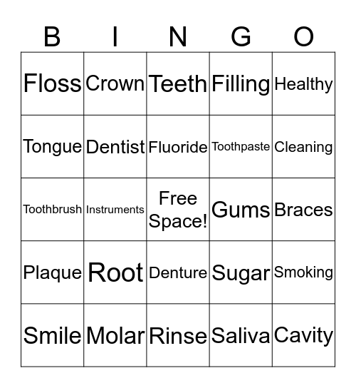 Dental Bingo  Bingo Card